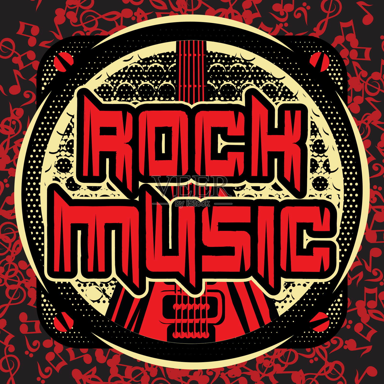 矢量彩色模板邀请海报上的摇滚乐主题与吉他插画图片素材