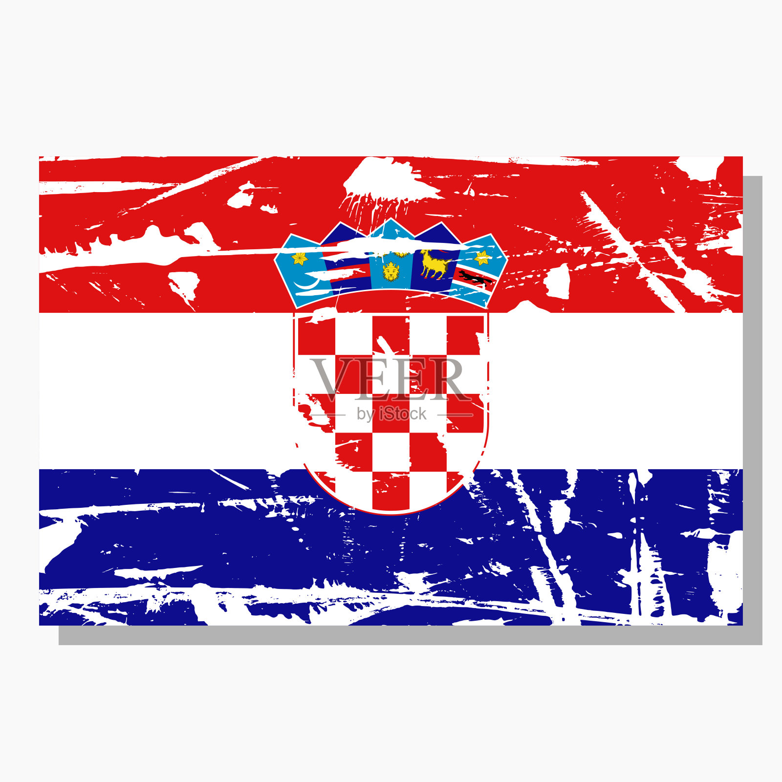 带有划痕的克罗地亚国旗，克罗地亚矢量旗。插画图片素材