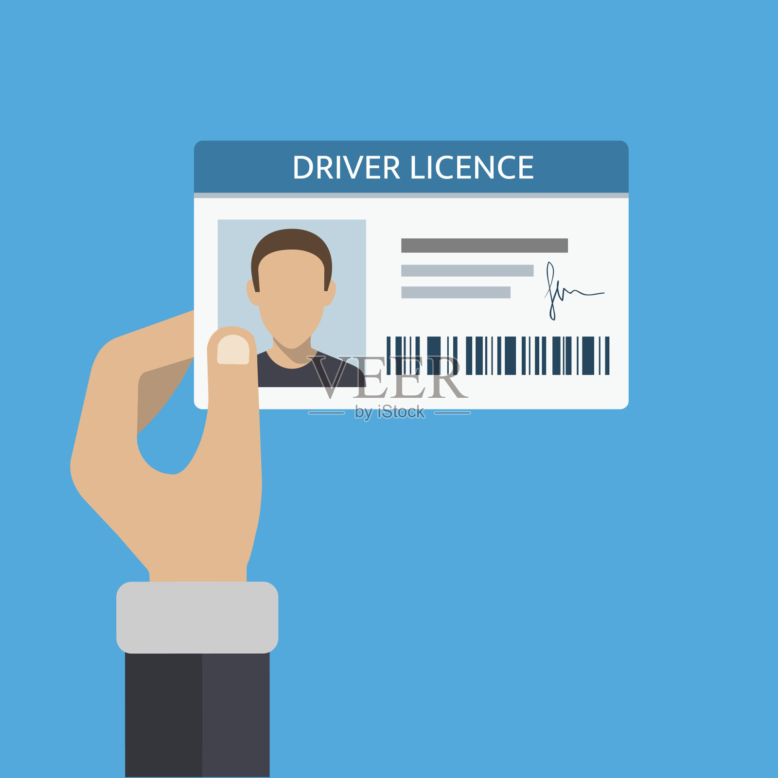 手里拿着驾照。身份证号码和照片。向量插画图片素材