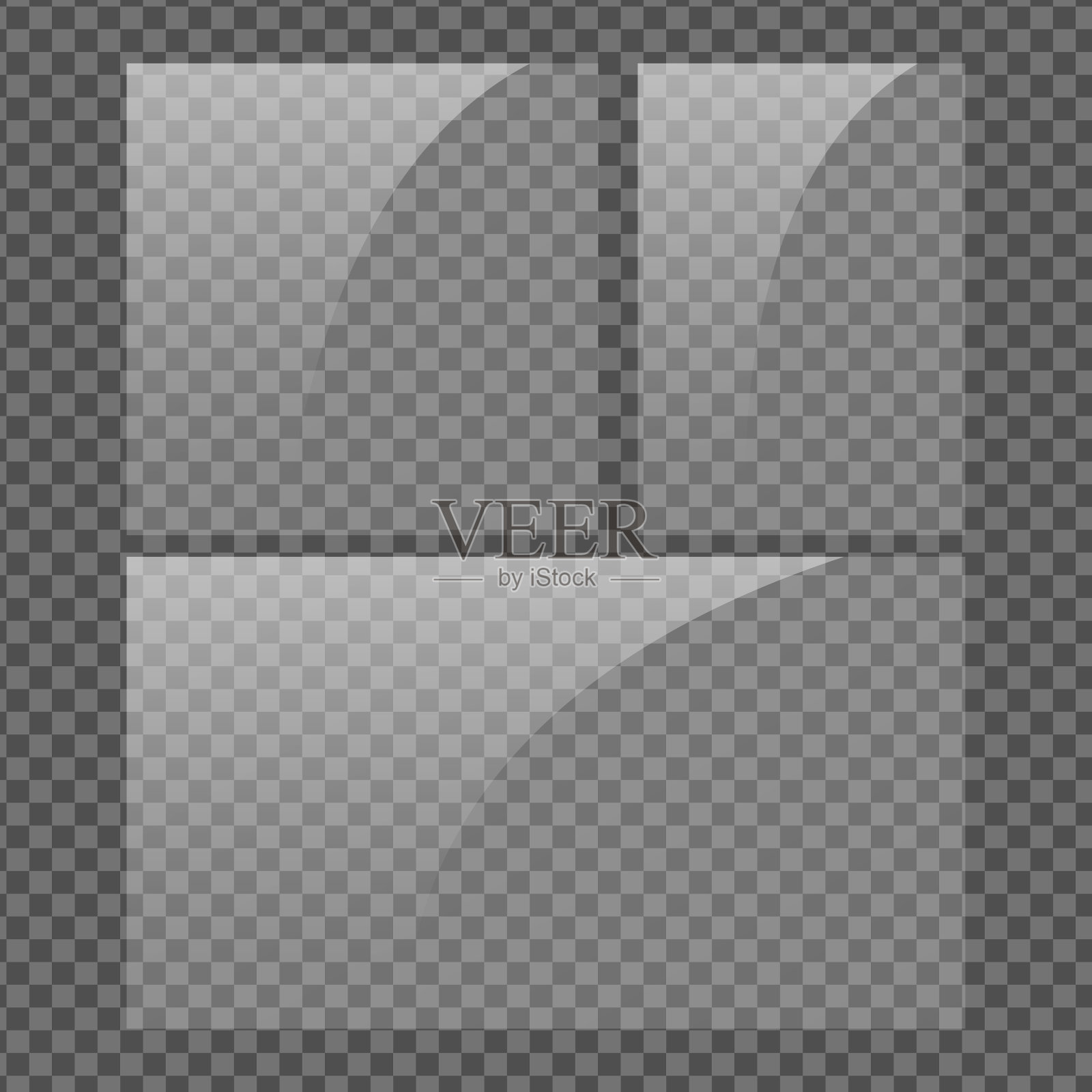 正方形，垂直和16x9面板。设置在透明背景上的玻璃板。透明玻璃展示。现实的窗口模型。反射矩形玻璃横幅。股票矢量插图。插画图片素材