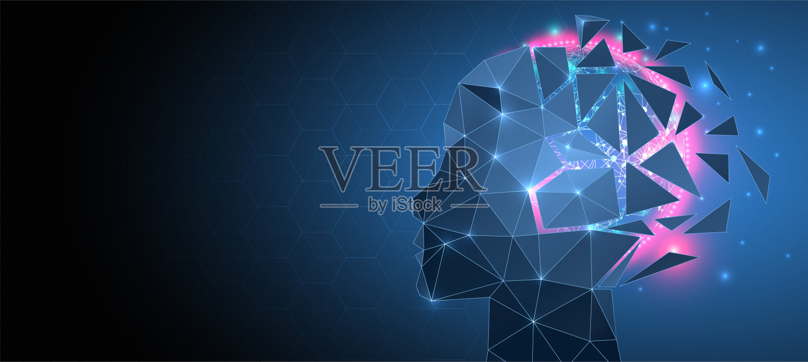 人工智能(AI)和大数据概念。机网络的想法。人机界面采用二进制数据流。矢量技术背景。插画图片素材