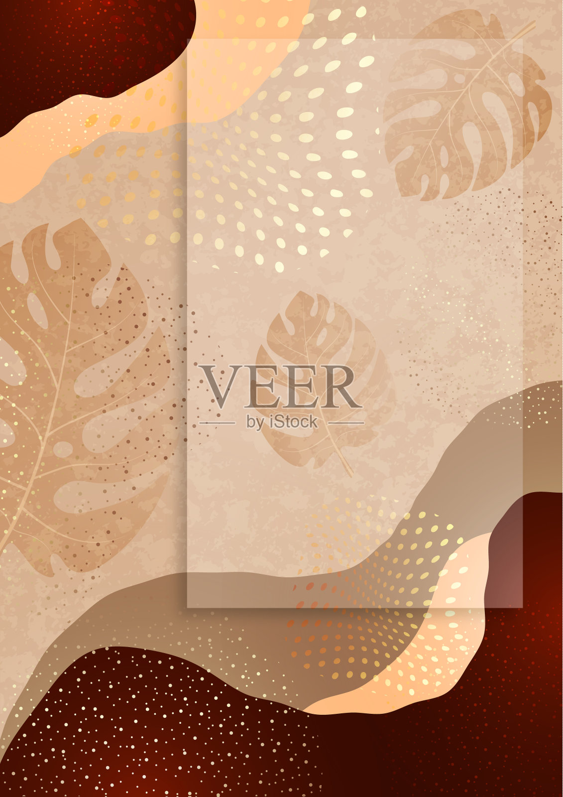 明亮的抽象背景，彩色的波，点，怪物的叶子。环球艺术模板。现代平面设计横幅，名片，请柬，礼品卡，传单，小册子。插画图片素材