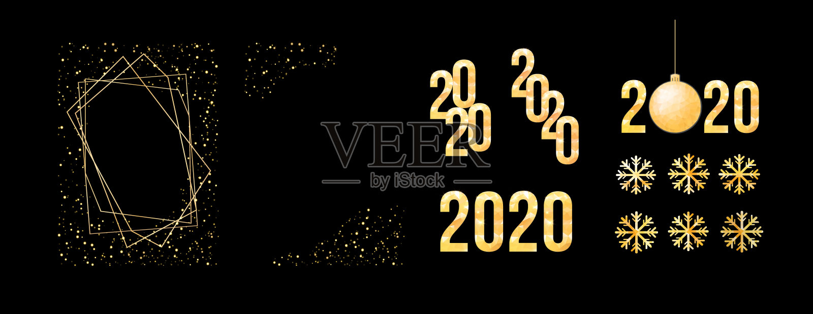 2020年新年黄金数字系列。矢量插图。元素的新年横幅与2020年数字。插画图片素材