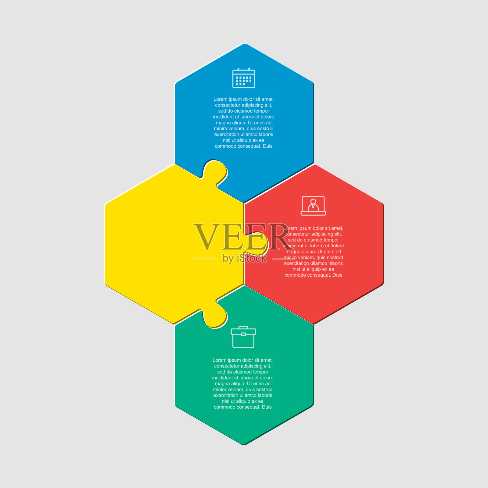 三拼图七巧板六边形线信息图形。插画图片素材