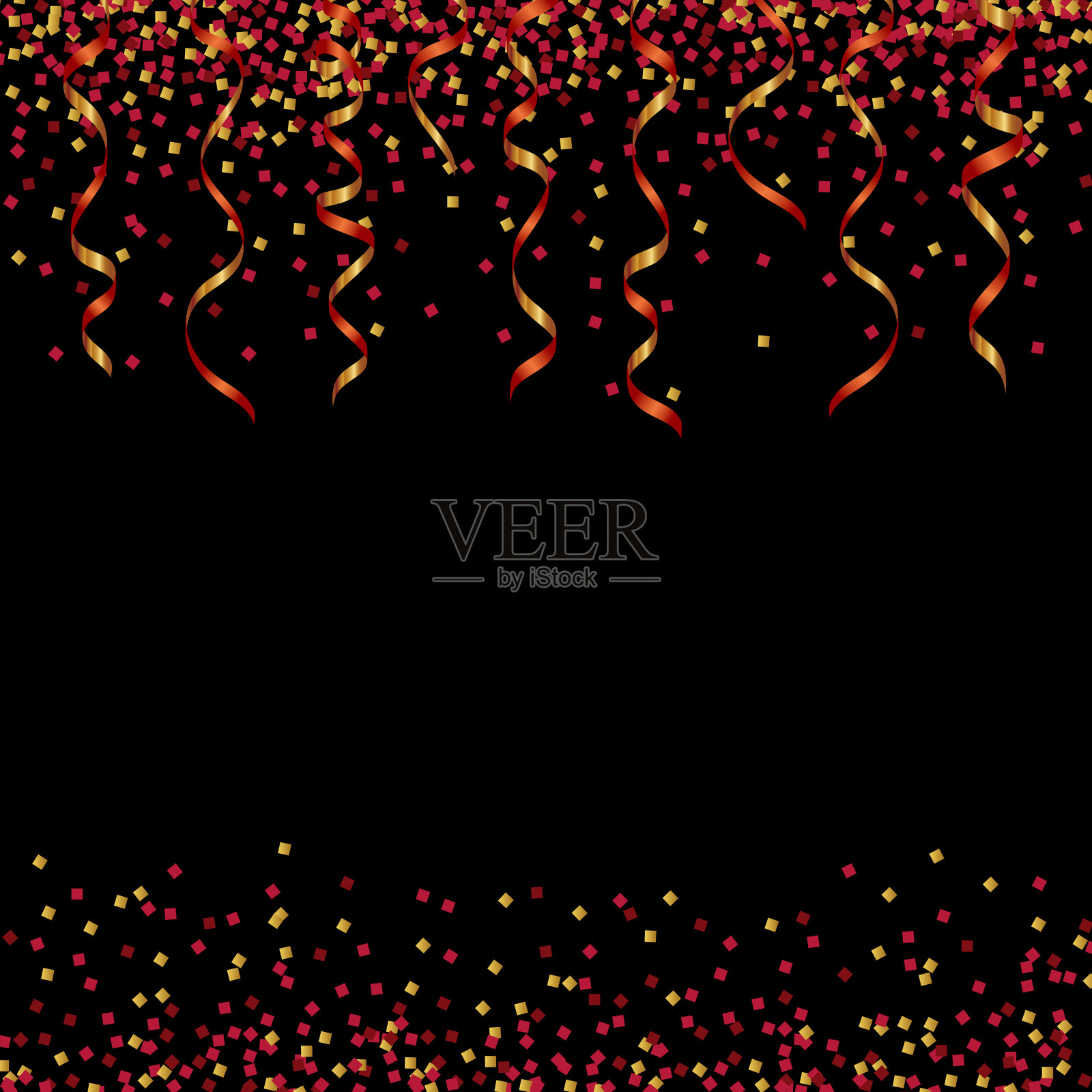 背景红色亮片和缎带插画图片素材