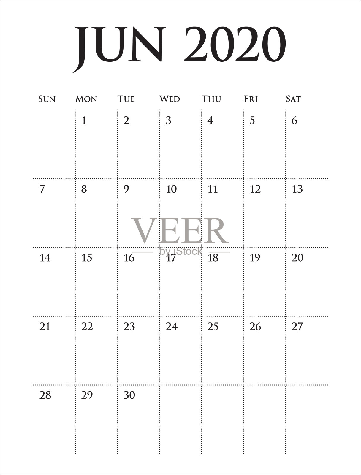 2020年6月台历矢量插图插画图片素材