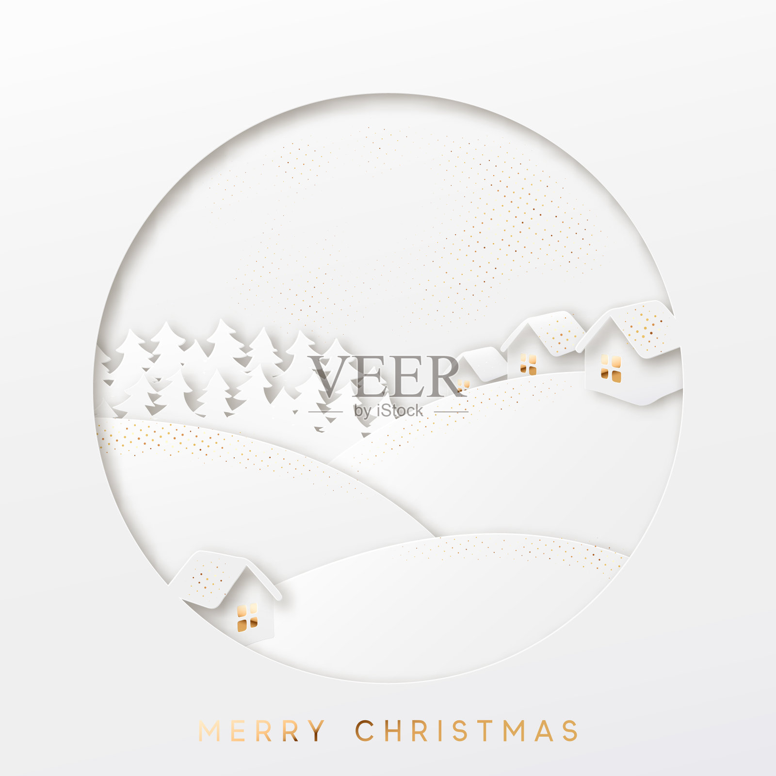 冬季圣诞插图，山景与森林和房屋插画图片素材