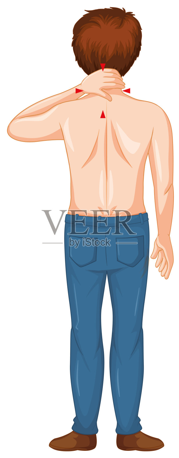 男人的后背，脖子上有痛处插画图片素材