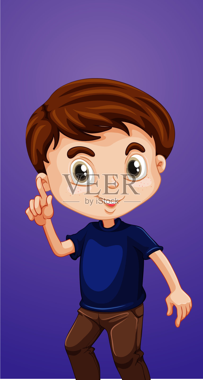 快乐的男孩用手指手势插画图片素材