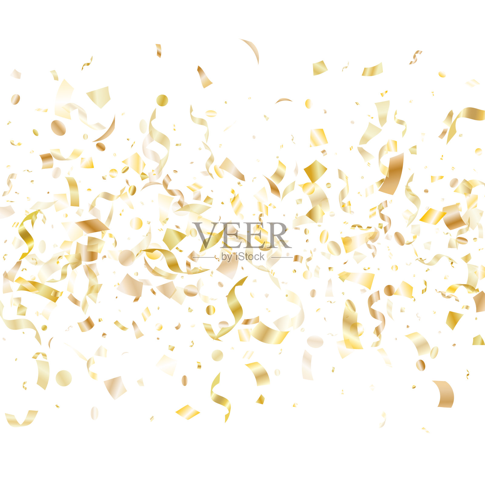 假日现实的金色五彩纸屑在黑色的背景上飞行。插画图片素材