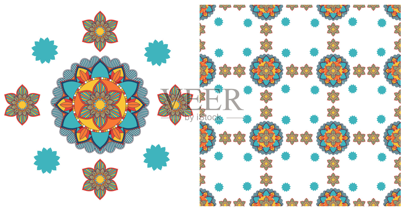 无缝设计，色彩丰富的曼陀罗图案插画图片素材