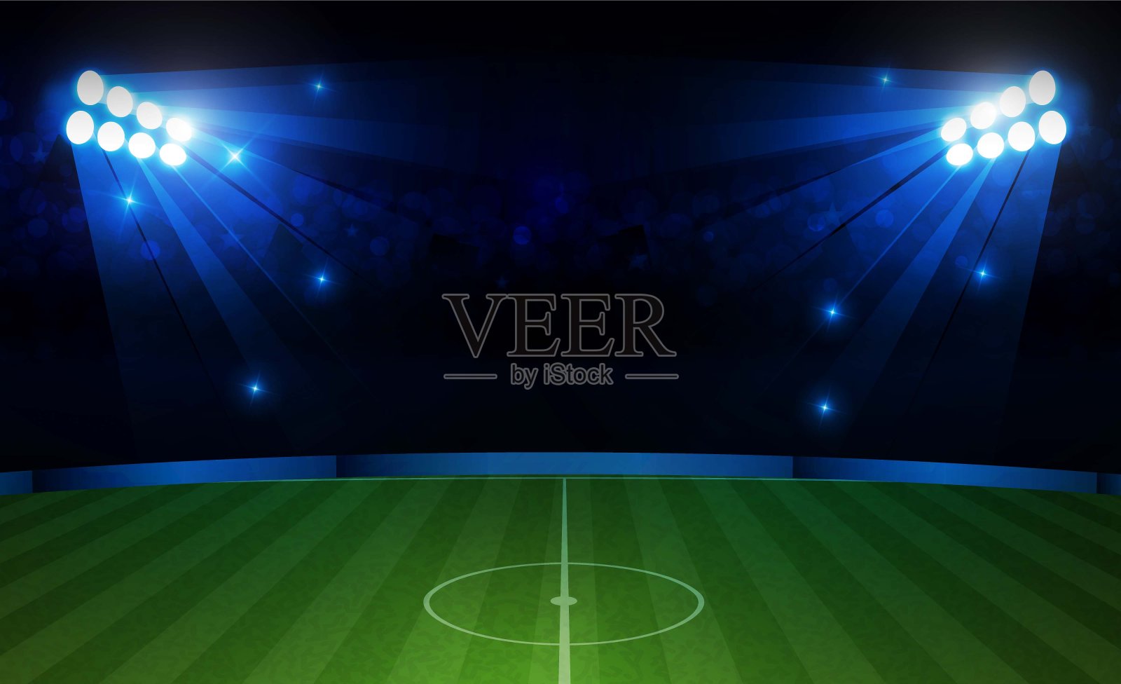 足球场场地采用明亮的体育场灯光设计插画图片素材