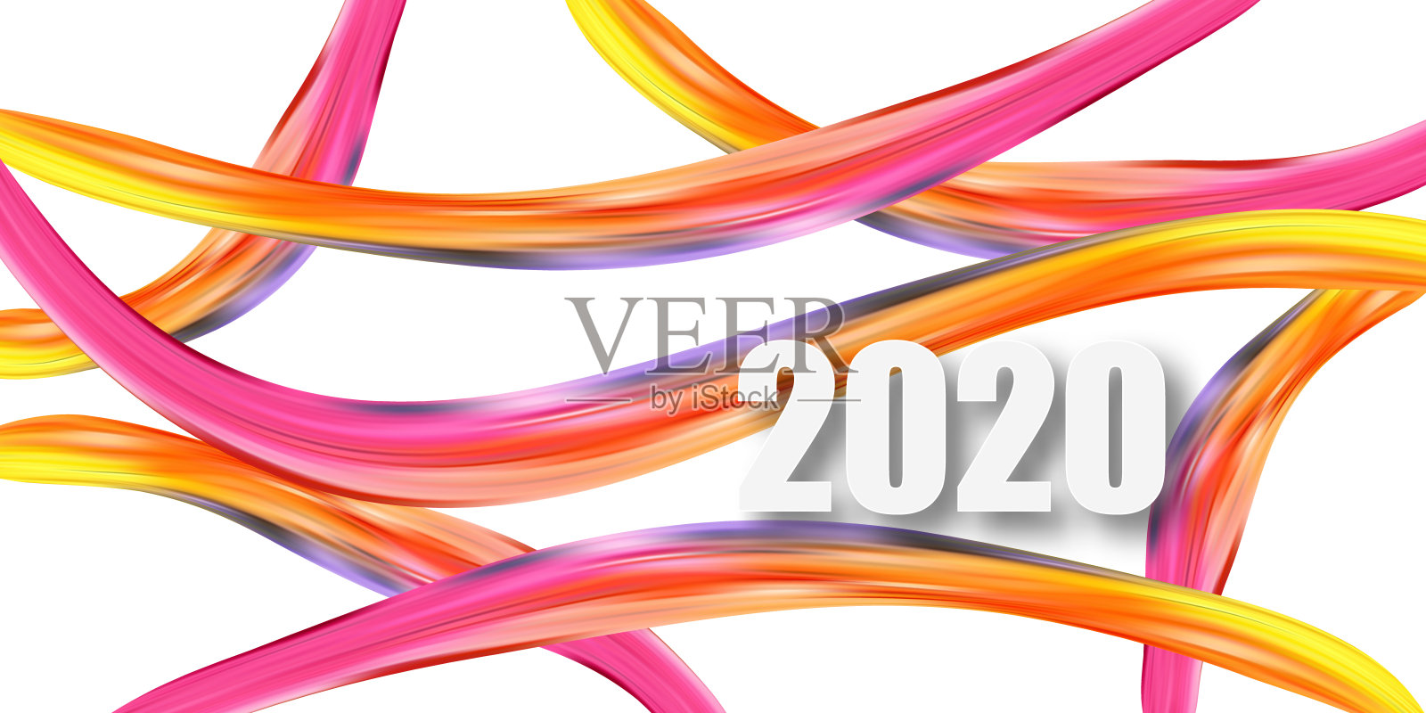 以2020年新年为背景，采用彩色油笔或丙烯颜料设计元素，用于展示、传单、传单、明信片和海报。矢量插图EPS10插画图片素材