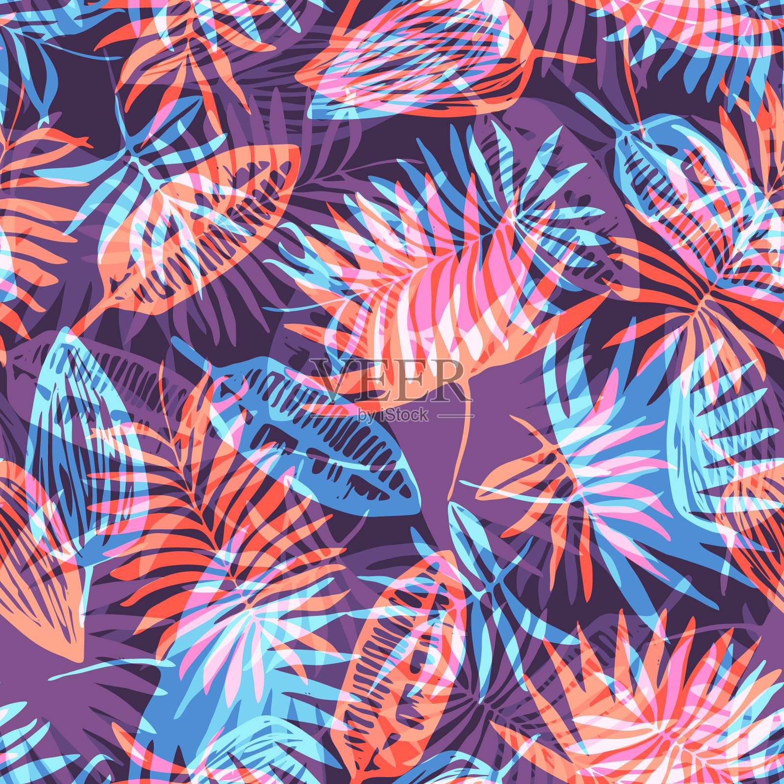 鲜艳的紫红色热带树叶图案插画图片素材