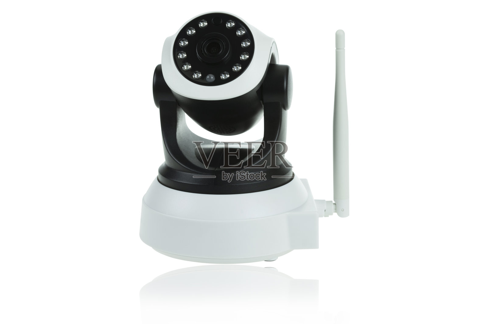 安全摄像头隔离在白色背景与剪辑路径。IP相机。照片摄影图片