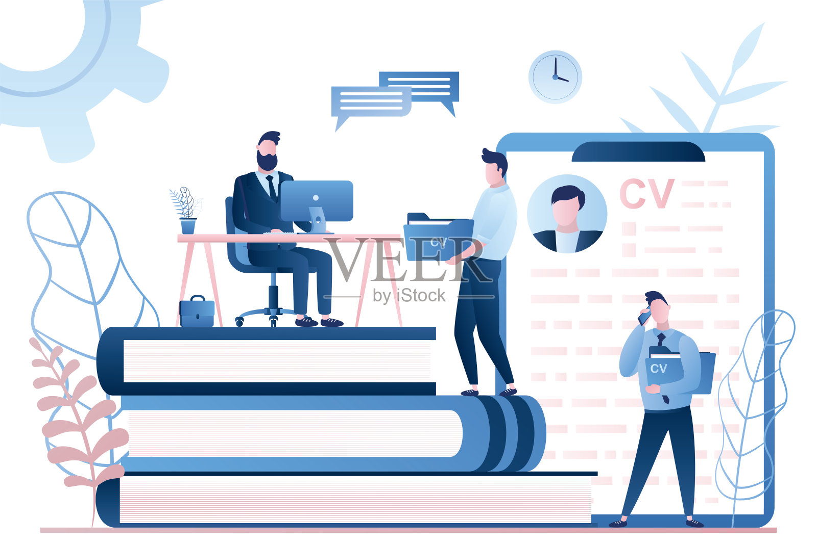 英俊的商人老板或人力资源专家面试求职者，男候选人等待中插画图片素材