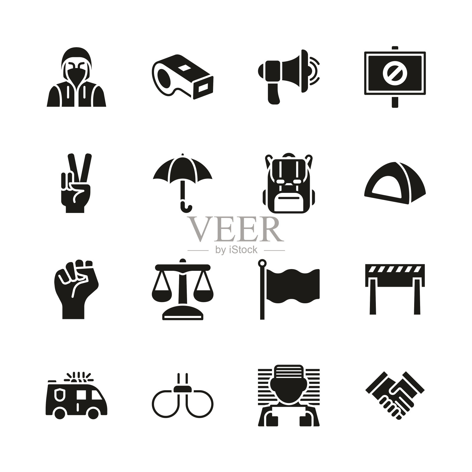 和平示威图标黑白设置插画图片素材