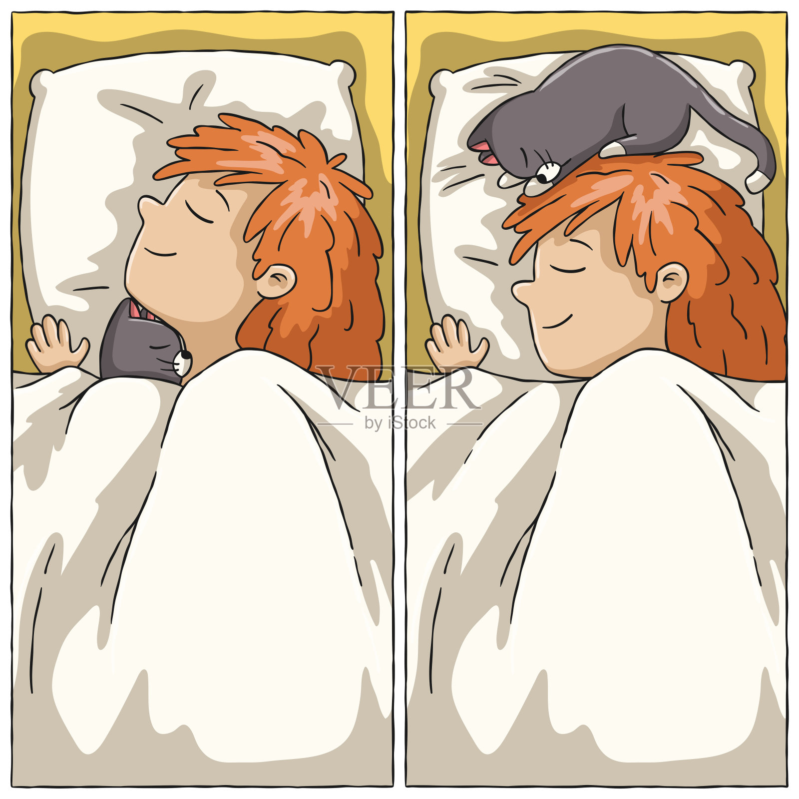 和猫睡觉的女孩设计元素图片