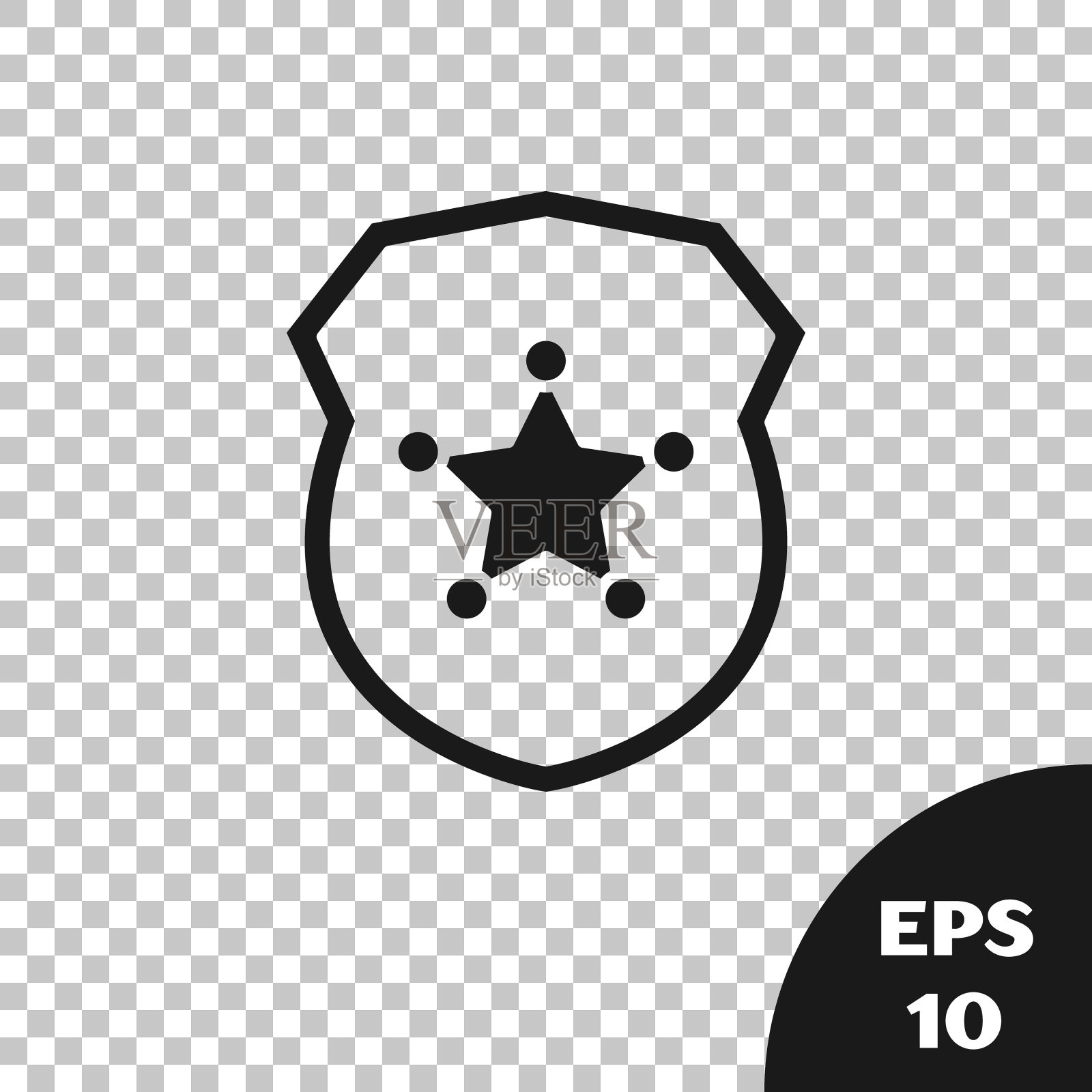 黑色警察徽章图标孤立在透明的背景。警长徽章标志。矢量图设计元素图片