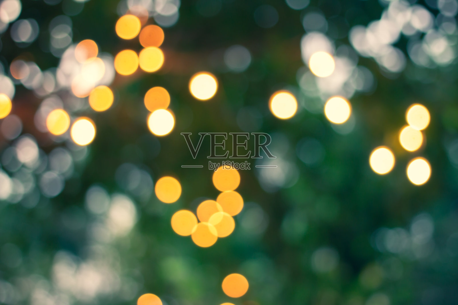 在餐厅和庆典的抽象背景上的绿叶装饰上模糊的灯光照片摄影图片