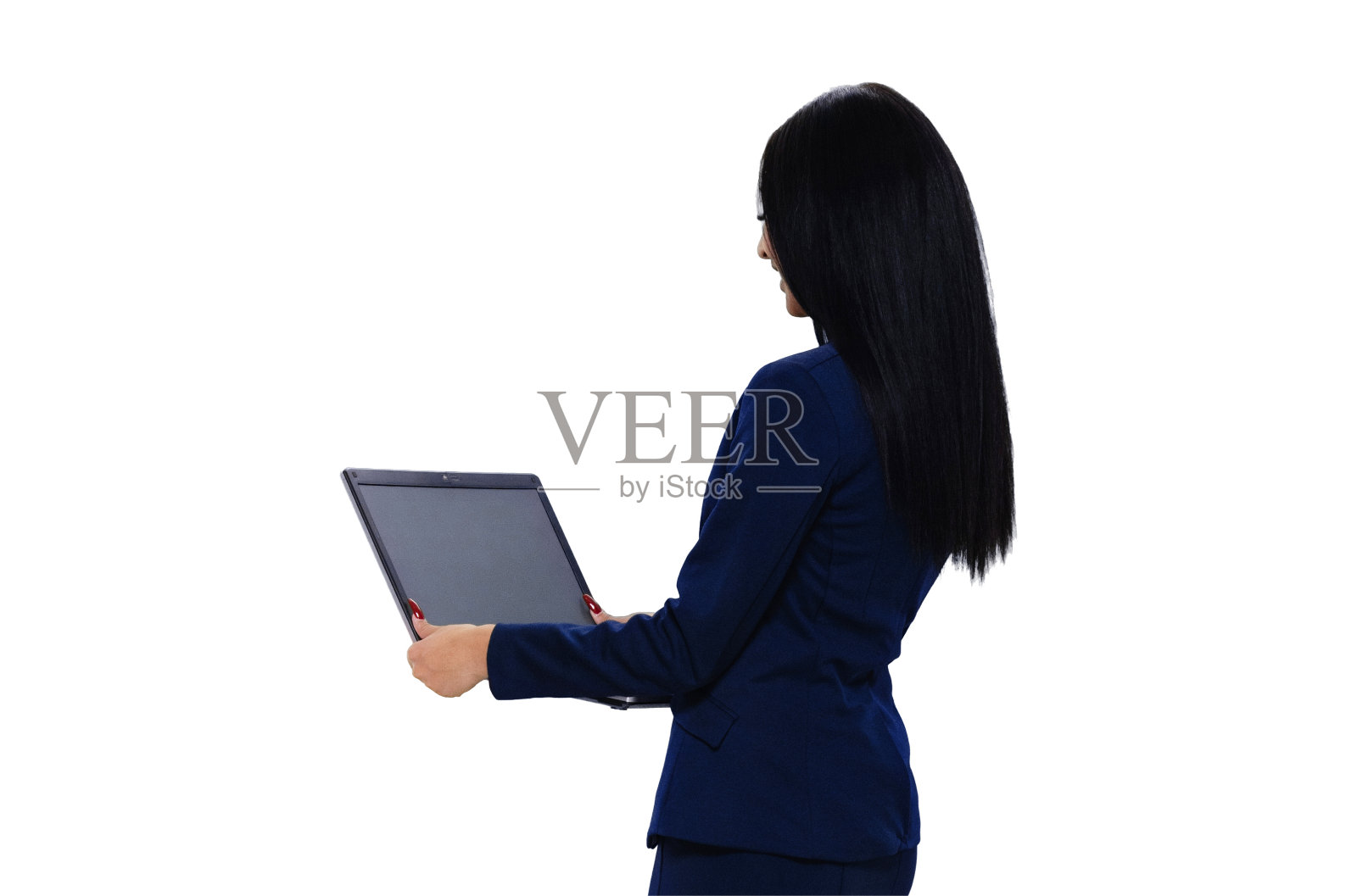 后视图/后视图/一人/腰部以上20-29岁的成年人美丽的黑发/长发拉丁美洲和西班牙裔种族女性/年轻女性商人/女商人站在穿着套装谁是学习谁是工作照片摄影图片