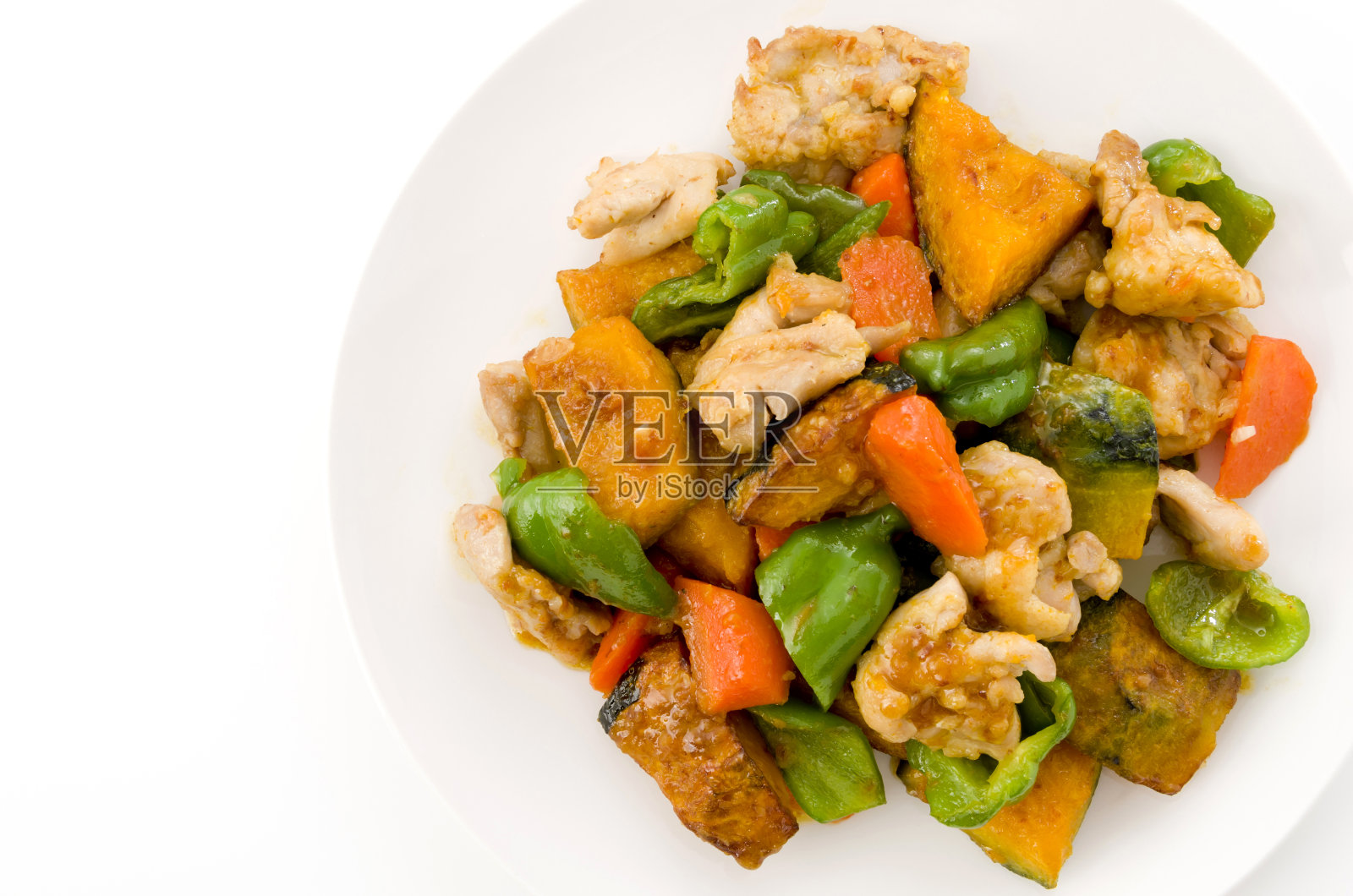 南瓜黑醋炒鸡照片摄影图片