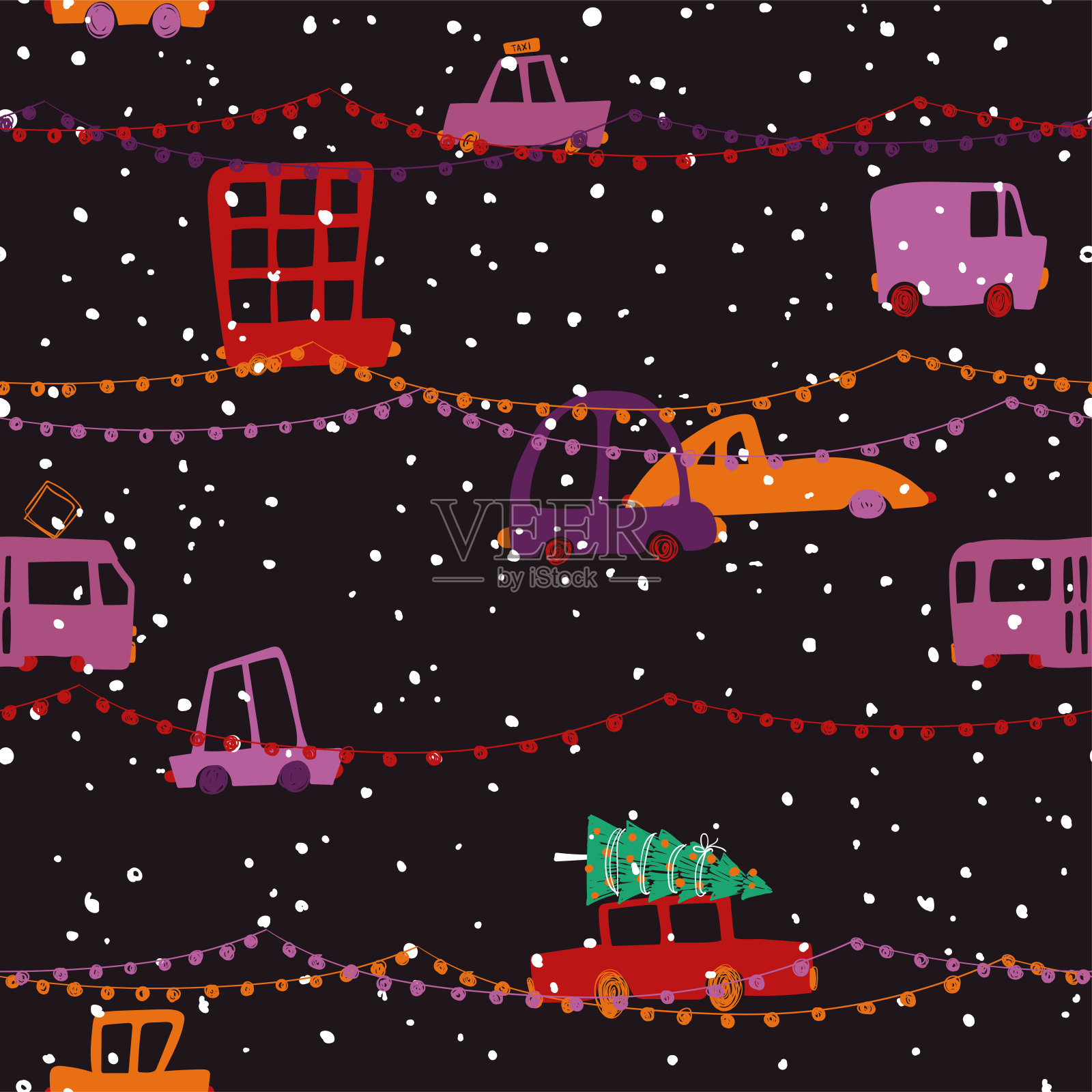 圣诞节城市假日交通畅通的格局。插画图片素材