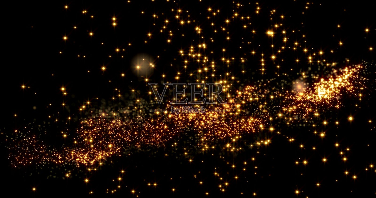 金色的散景彩灯点缀在黑色的背景上。三维演示照片摄影图片