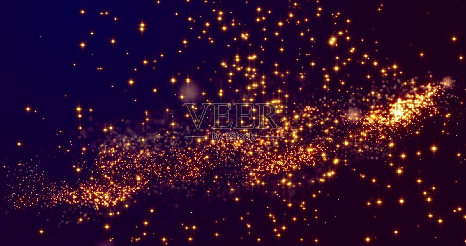 金色的散景彩灯在黑色和海军蓝的背景上。三维演示照片摄影图片