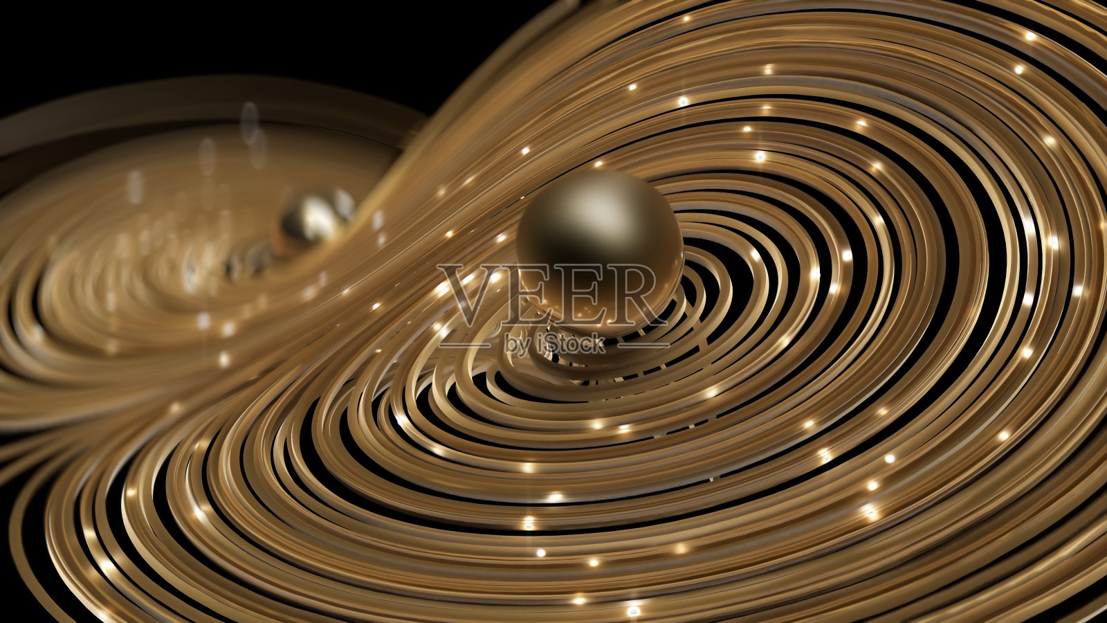 3d渲染黄金圆形网络与发光圈背景照片摄影图片