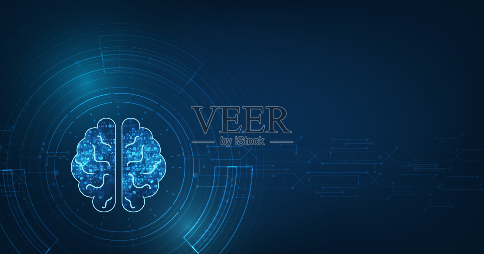 技术的概念。矢量抽象多边形人脑形状的人工智能线和阴影在深蓝色的背景插画图片素材