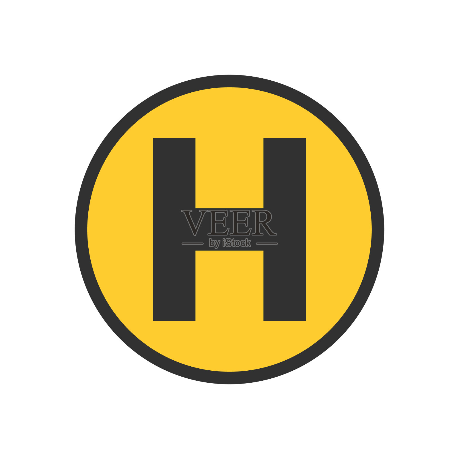 直升机停车位，黄色圆圈内的字母H。股票矢量插图孤立的白色背景。设计元素图片