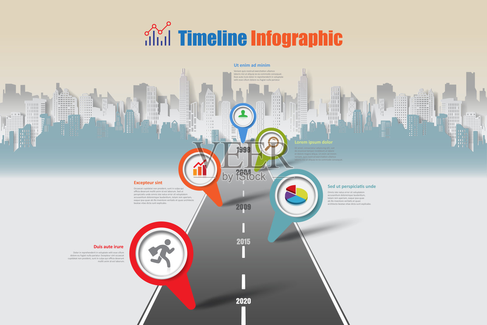 商业道路地图时间线信息图，矢量插图插画图片素材