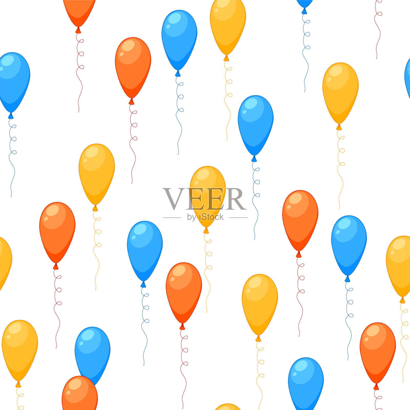 生日无缝彩色图案与气球在一个白色的背景。卡通风格。向量。设计元素图片