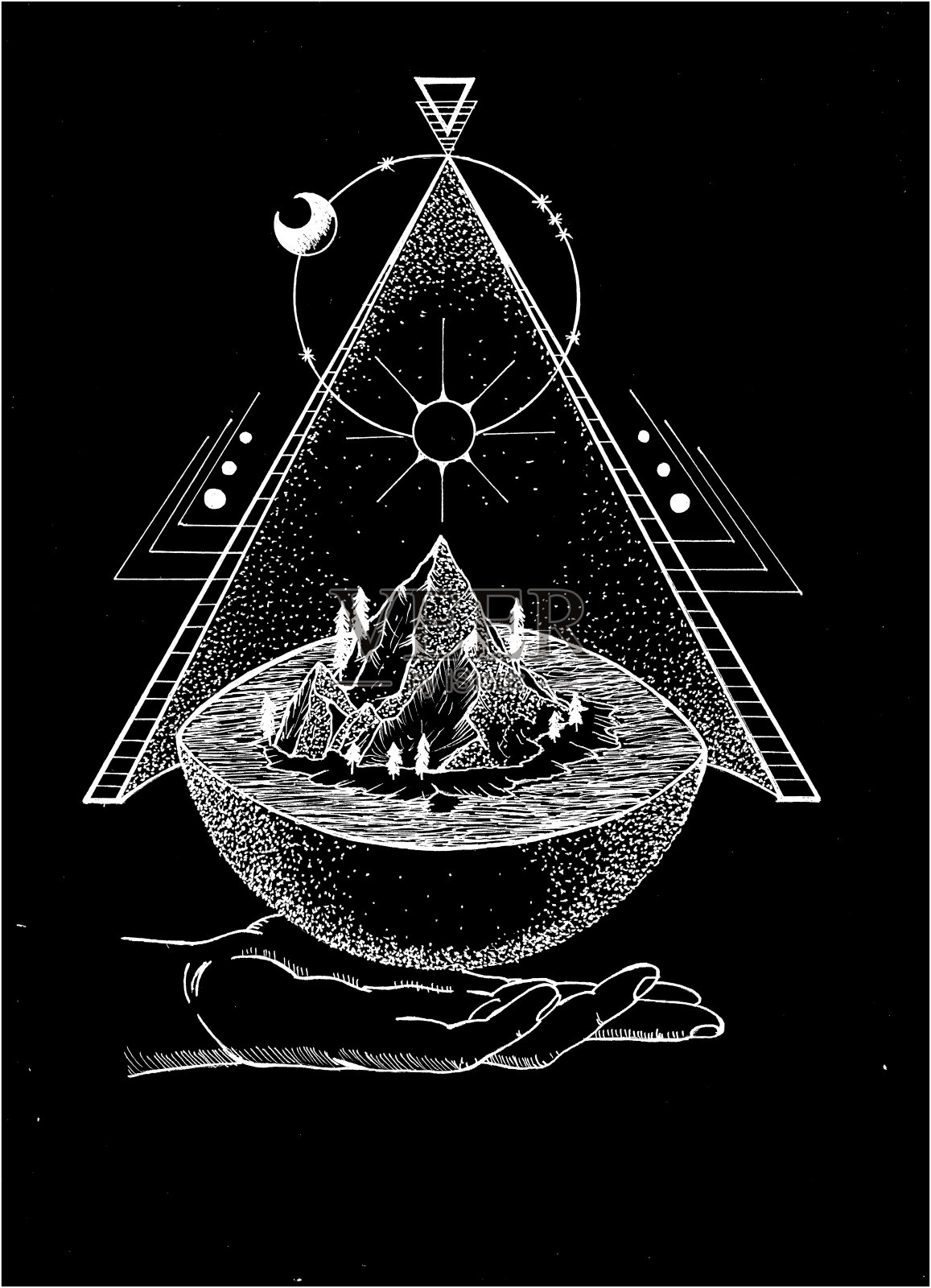 黑白画法插画图片素材