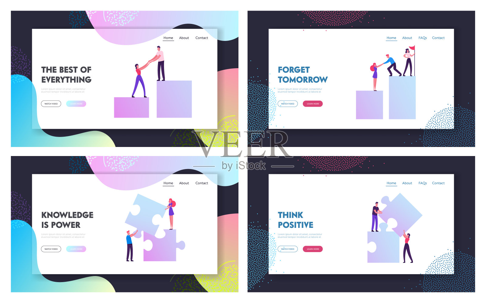 商务人员团队项目网站登陆页面设置。商界拉队友商界女性图高峰创意团队设置拼图元素网页横幅。卡通平面矢量插图插画图片素材