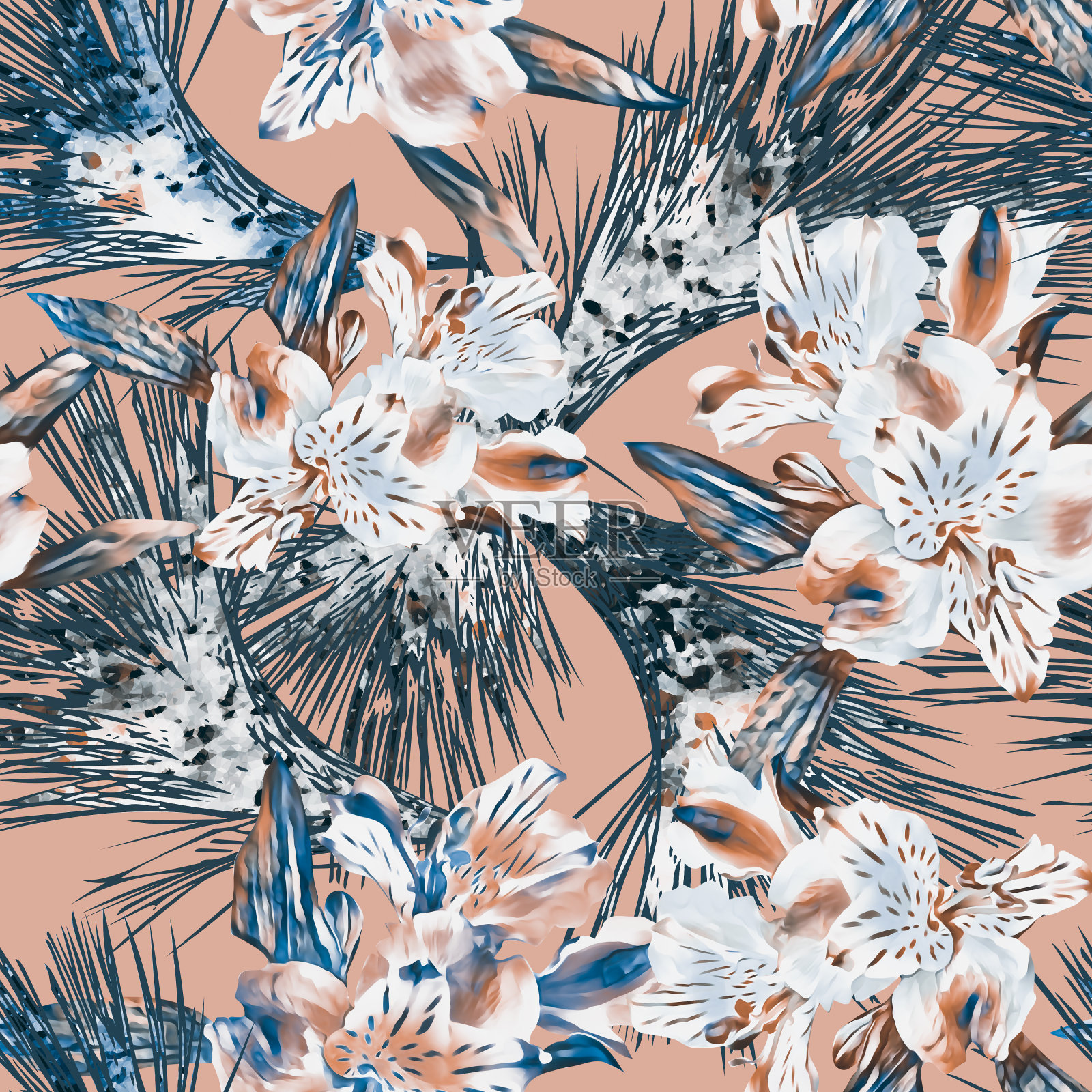 热带植物无缝图案，花艺。插画图片素材