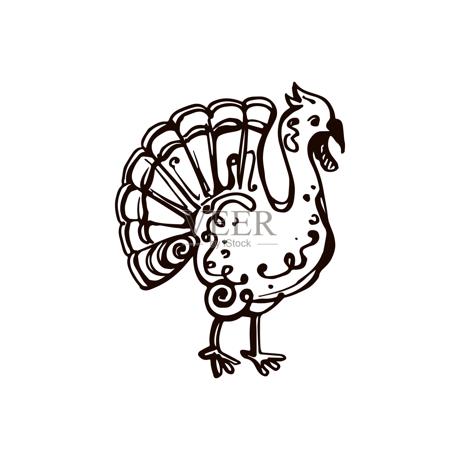 感恩节在白色背景上手绘火鸡插画图片素材