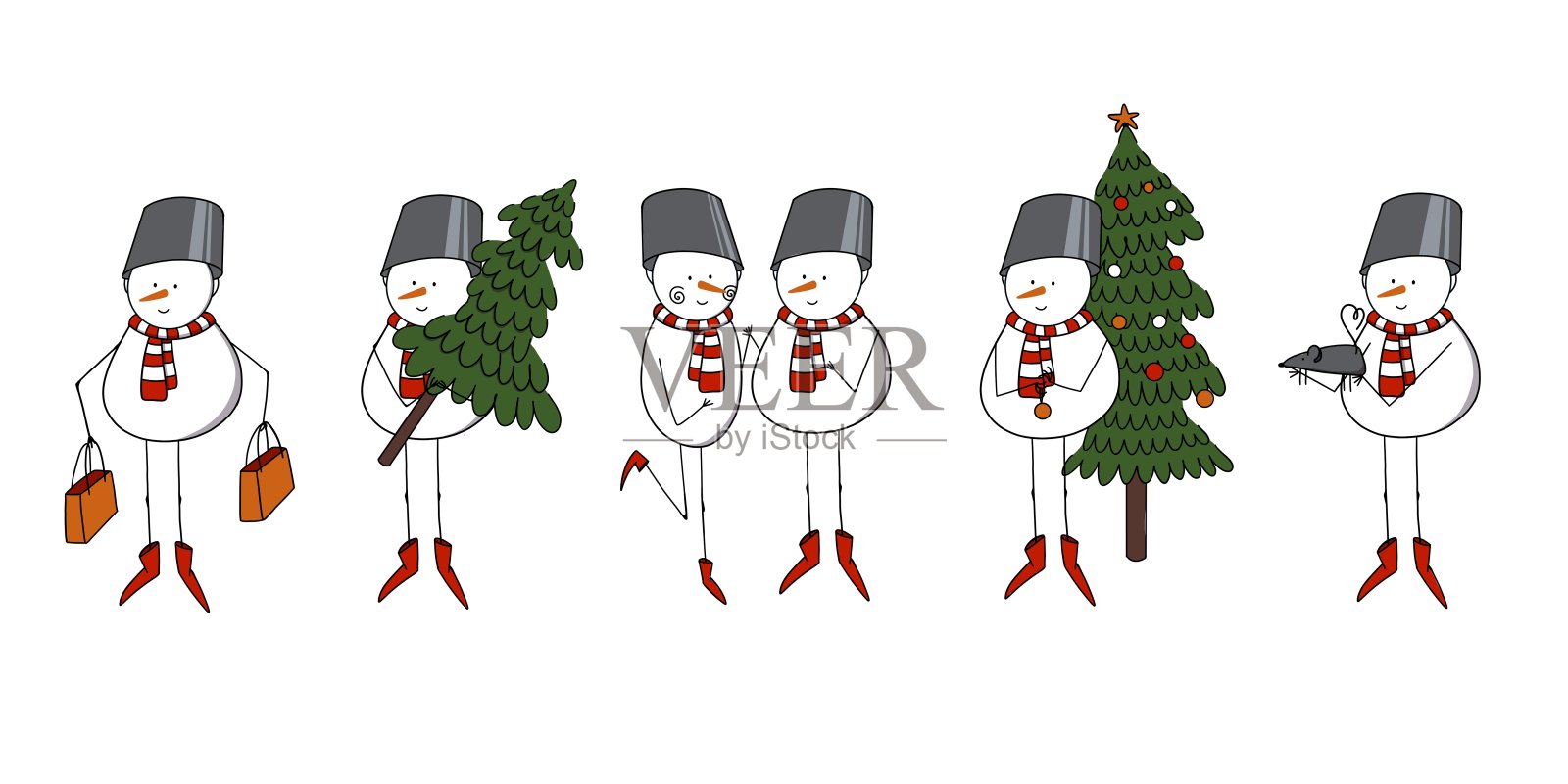雪人圣诞，卡通人物可爱的白色雪人圣诞属性设计元素图片