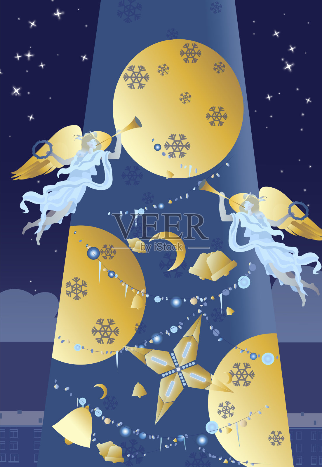 带天使的圣诞贺卡插画图片素材