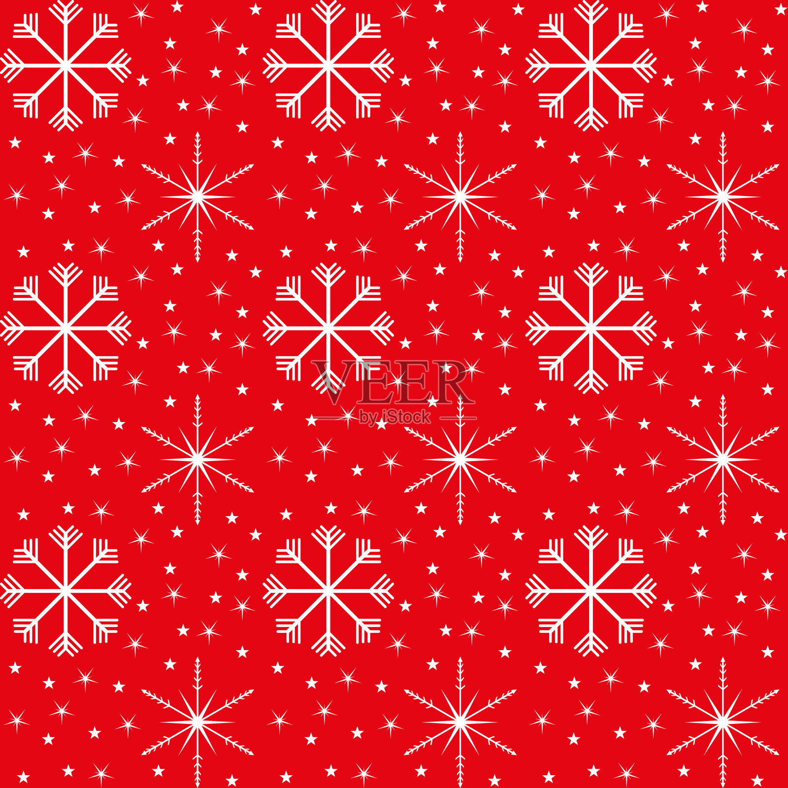 背景的白色雪花和星星上的红色插画图片素材