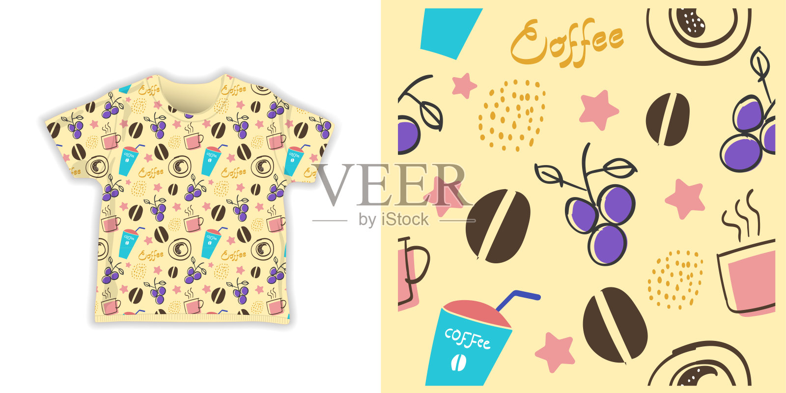 咖啡图案矢量插图无缝织物衬衫插画图片素材