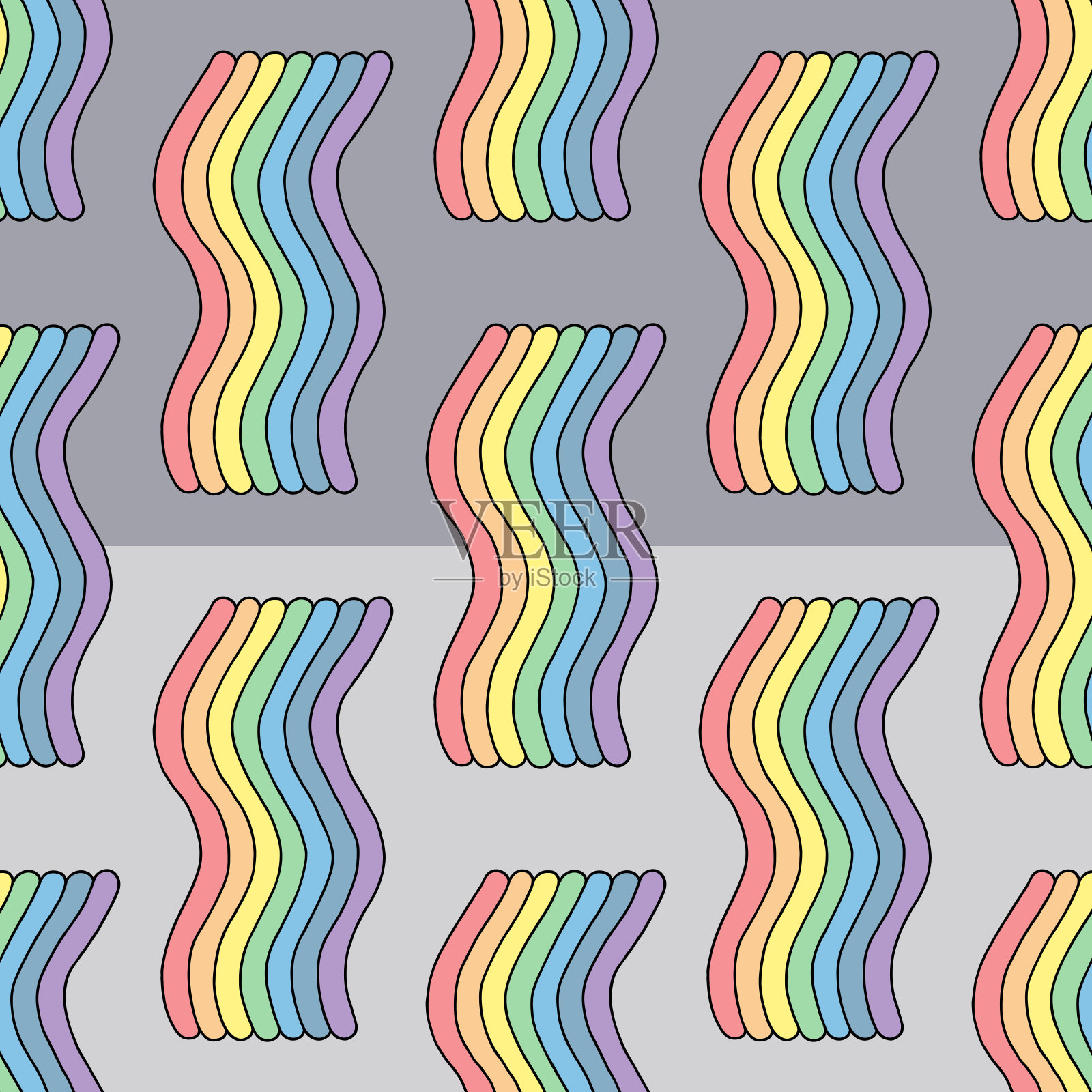 抽象手绘矢量无缝模式。彩虹背景的表面设计，纺织品，包装纸，墙纸。插画图片素材