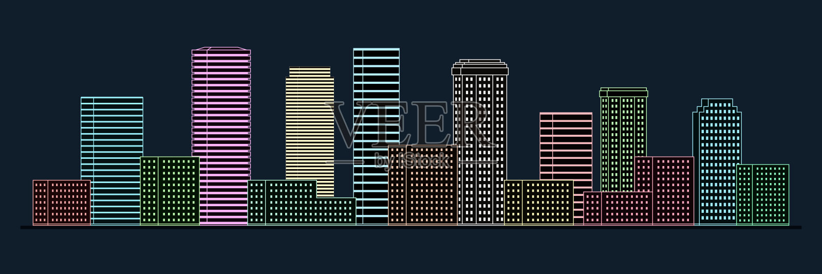 大都市全景。夜城的霓虹灯。矢量图插画图片素材