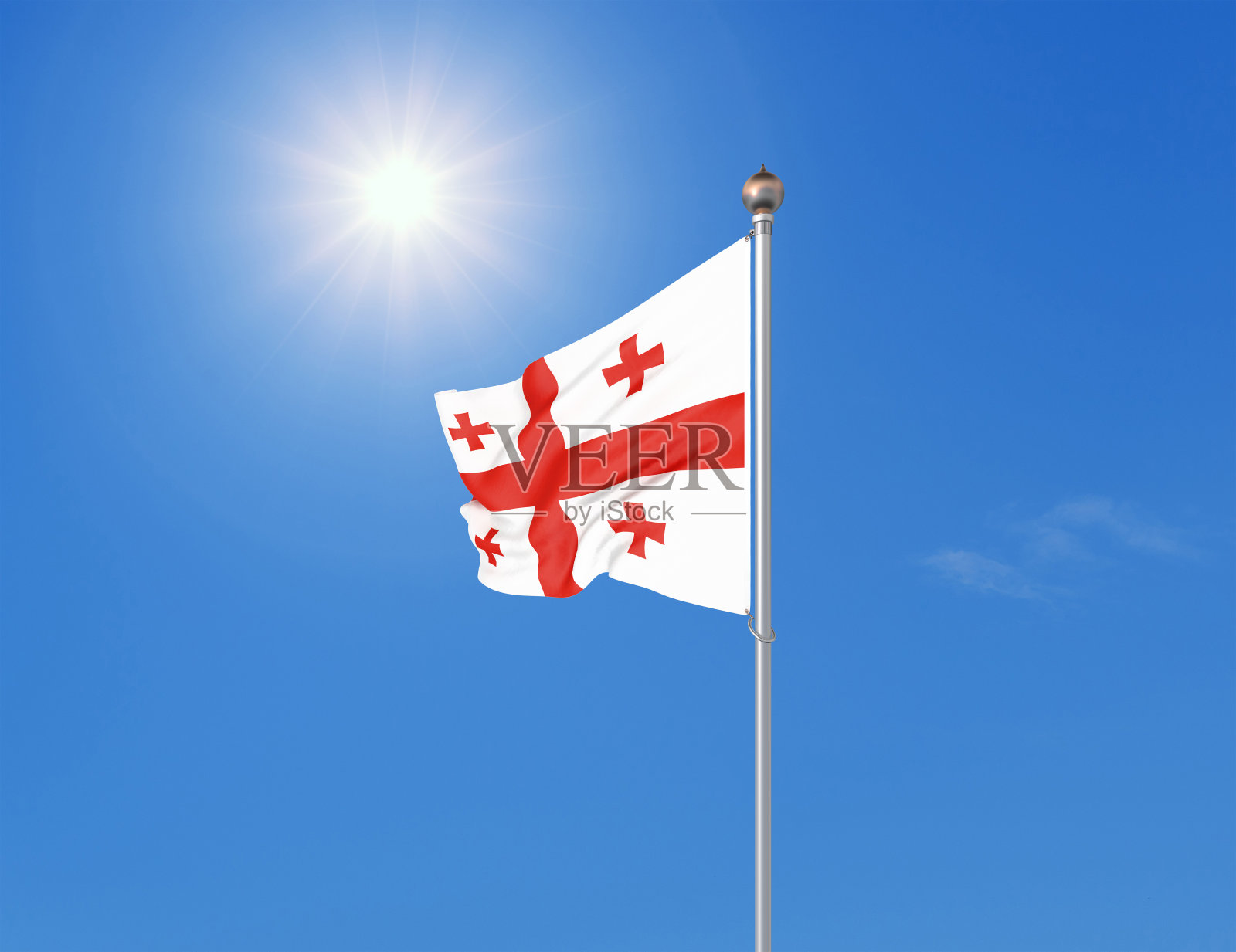 佐治亚的旗帜在风中飘扬。背景纹理。3 d渲染,波。——说明。孤立在白色的。照片摄影图片