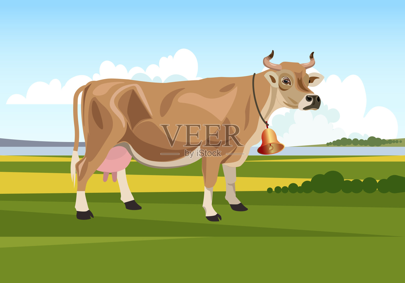 夏日牧场上的奶牛。设计元素图片