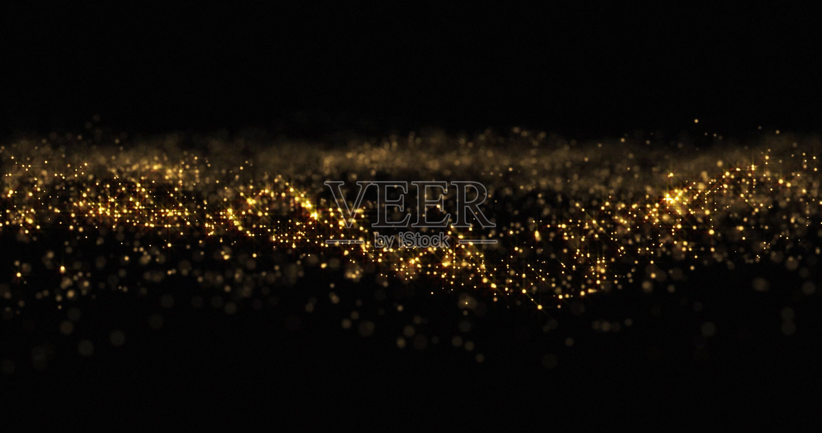 金色闪光波背景，金色闪光粒子，散景光。金辉闪烁，微光闪烁，抽象魔法闪烁插画图片素材