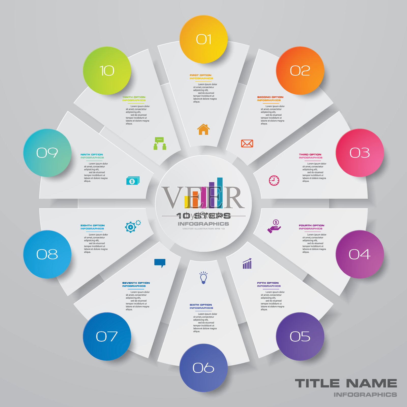 10步循环图表信息图元素的数据展示。设计模板素材