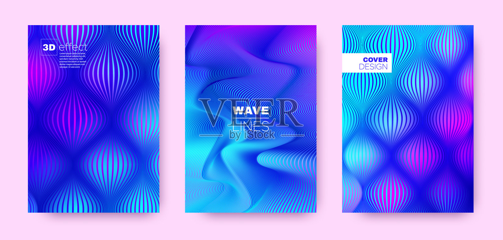 流体条纹海报。紫罗兰现代封面集。插画图片素材