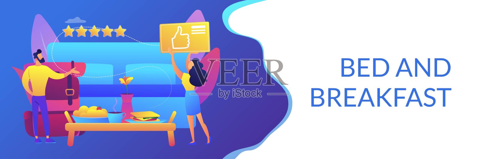 床和早餐概念横幅标题插画图片素材